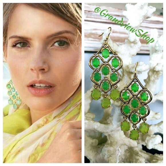 Stella & Dot Hannah Green Chandelier Earrings - Picture 2 of 5